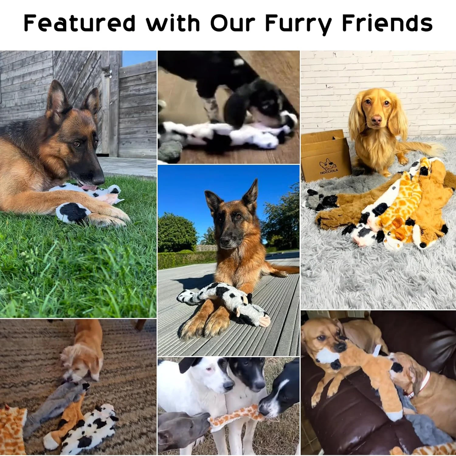 5PCS Crinkle Plüsch Hund Quietschendes Spielzeug Fuchs Giraffe Eichhörnchen Kuh Esel Stil, Keine Füllung Hundespielzeug für kleine, mittelgroße und große Hunde – Detail 7