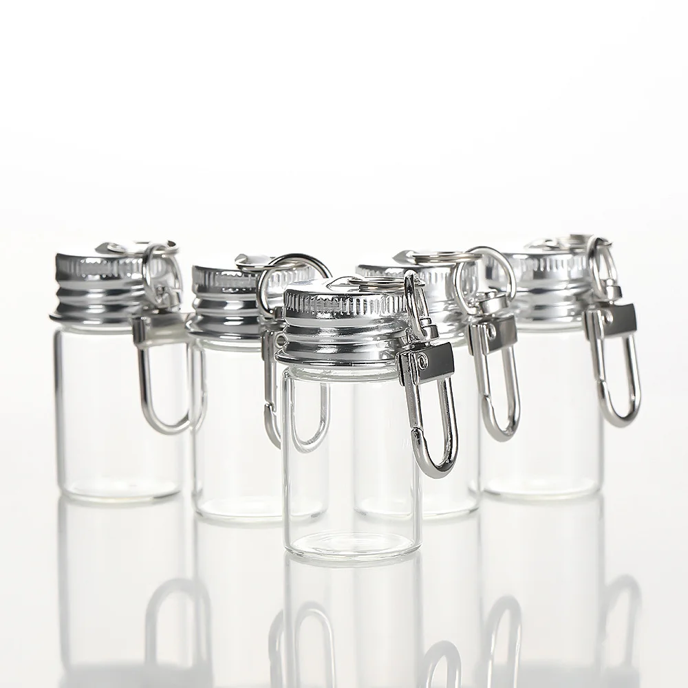 10ml Storage Bottle with Love Keychain Mini Transparent Glass Bottles Aluminium Cap Empty Jars Liquid Containers Dispenser Decor