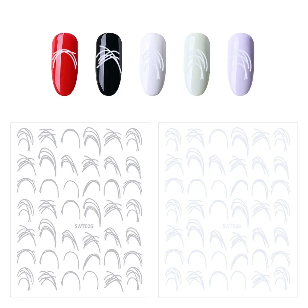 Silver White Crescent Smile Wave Edge Brushed Line Line Nail Decals Nail Decorations French Nail Stickers Manicure Accessories