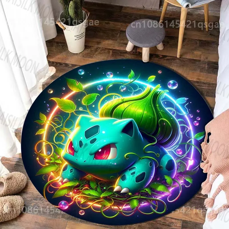 Tapete Redondo com Estampa de Pokémon Bulbasaur em Vários Tamanhos para Sala de Estar, Quarto, Mesa e Cadeira, Sofá, Decoração de Casa, Tapete de Área, Presente de Luxo
