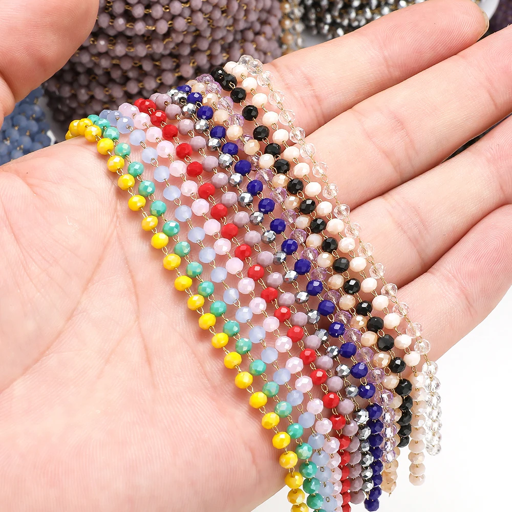 1Meter Stainless Steel Gold Plated Colorful Crystal Beads Chains for DIY Jewelry Making Necklace Bracelet Wholesale Supplies