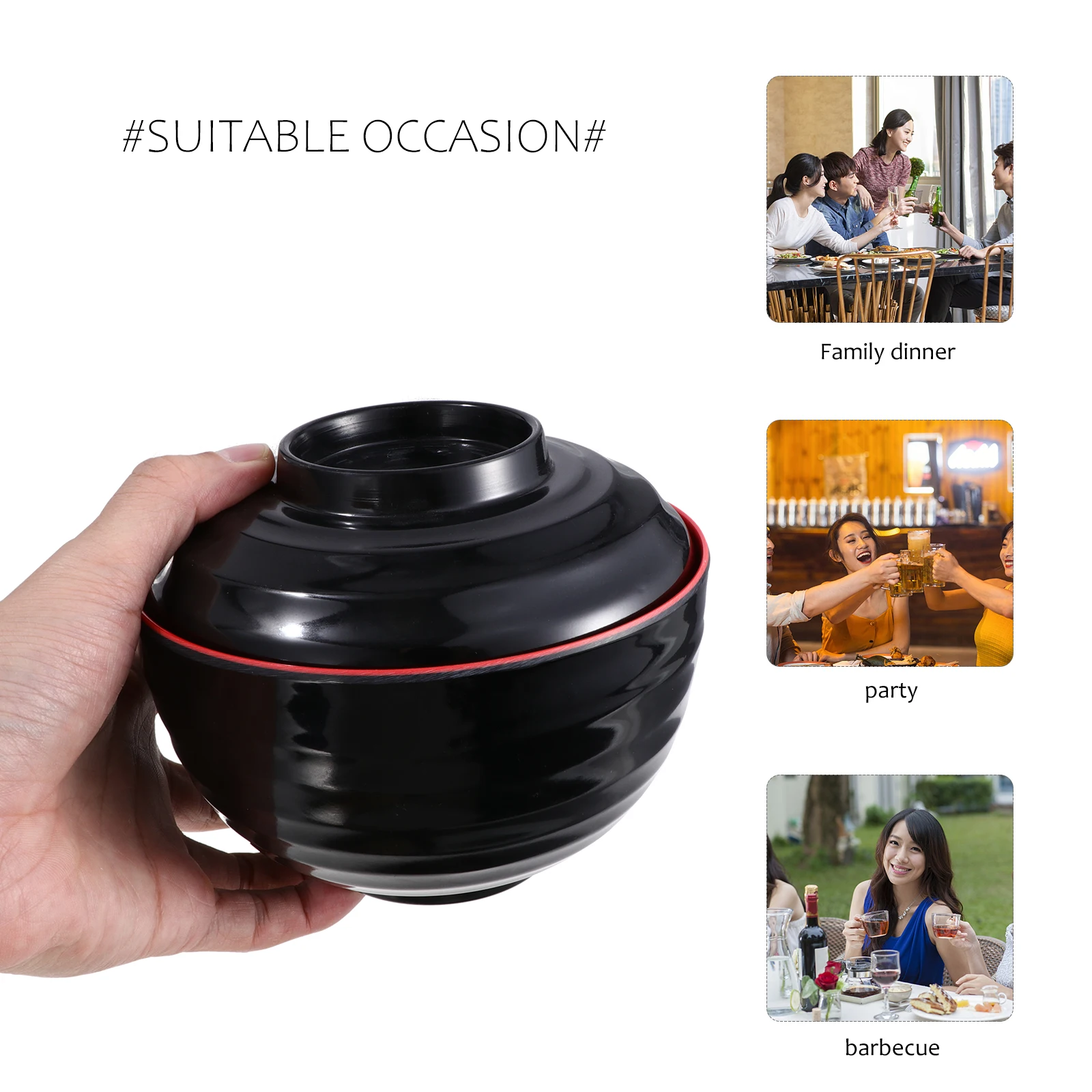 

2pcs Japanese Style Miso Soup With Lid Ramen Bowl Imitation Porcelain Thick Dustproof Easy Clean Small Bowl For Food