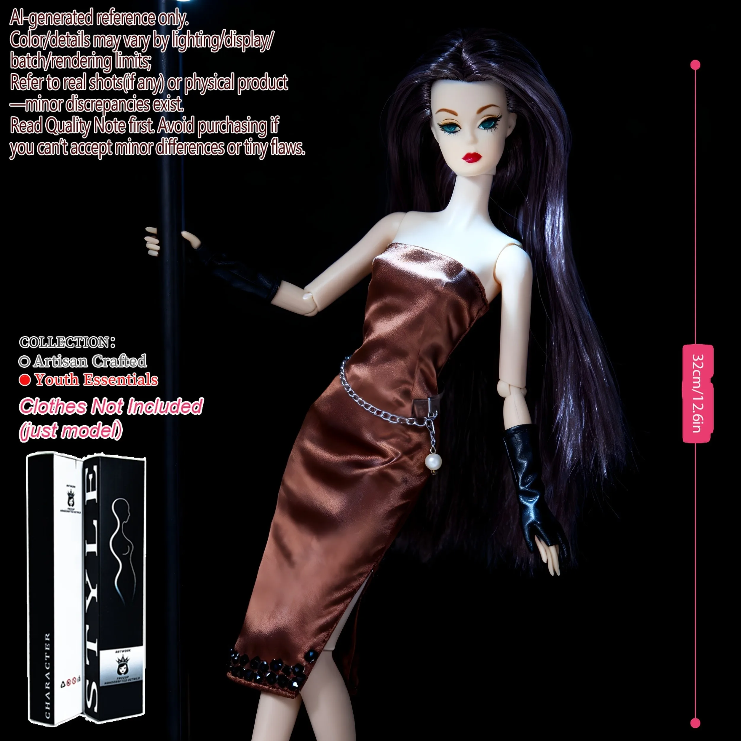 

12.6inch Realistic Collectible BJD Doll - Fashion Model Ball Jointed Doll with 12 Joints for DIY Crafting (No Clothing