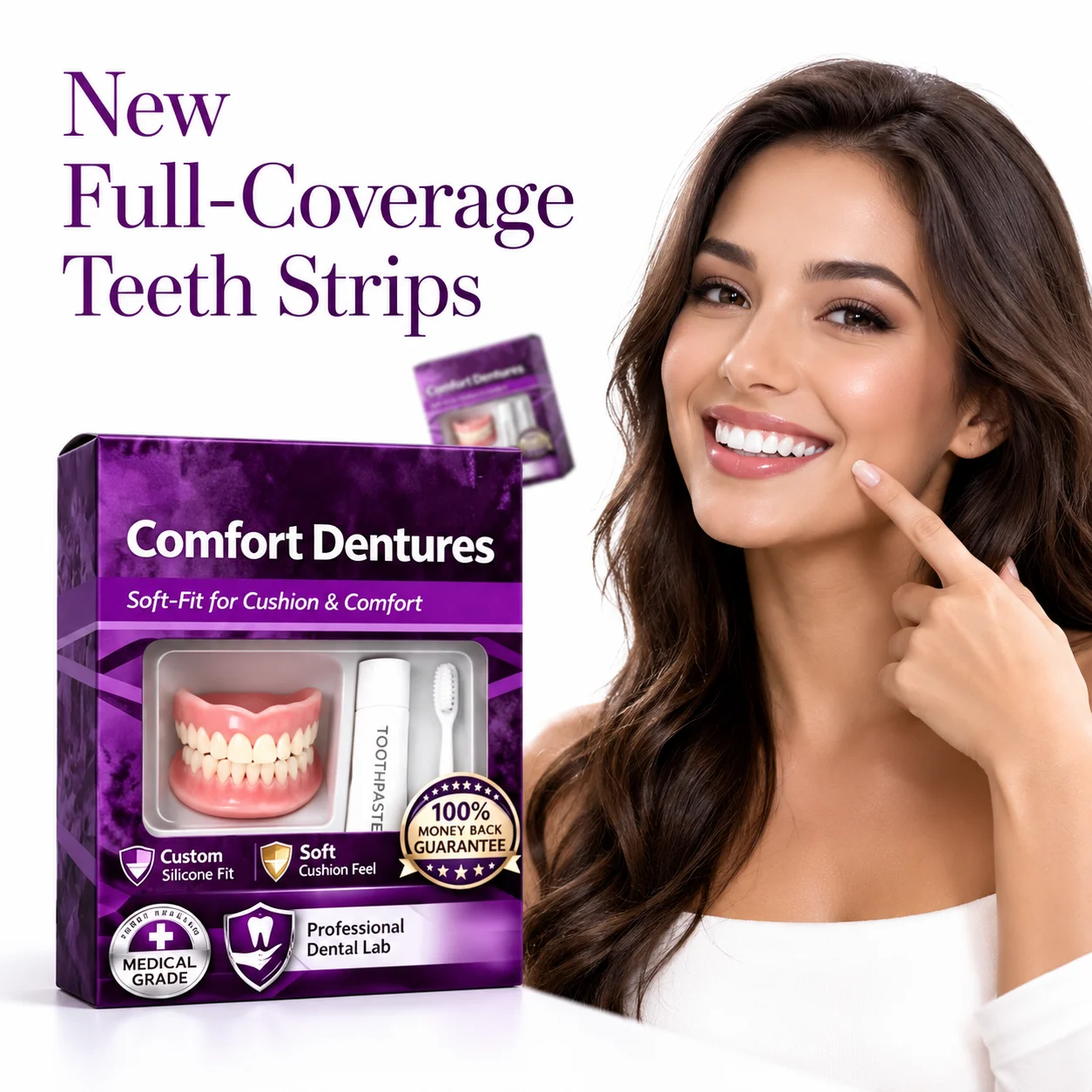 Full Mouth Cosmetic Teeth Cover Upper Lower Temporary Fake Denture Set DIY Moldable Smile Veneers for Adults