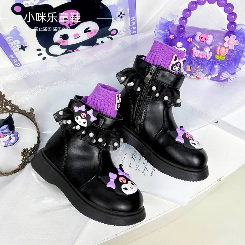 Sweet Kawaii Kuromi Anime Sanrio Ins Princess Ankle Boots Cute Cartoon Casual Board Shoes Fashion Lovely Y2k Gifts for Girls