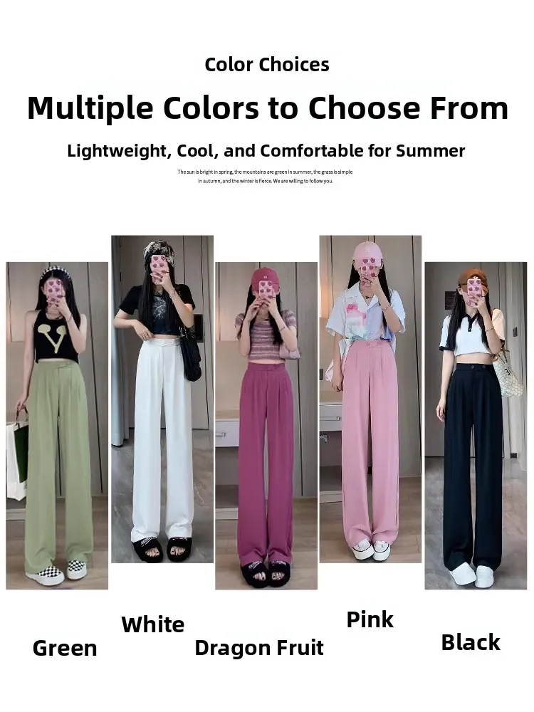 White Wide Leg Pants Women's Summer Thin High Waist Draped Slimming Versatile Straight Casual Small Size Suit Pants Premium Feel