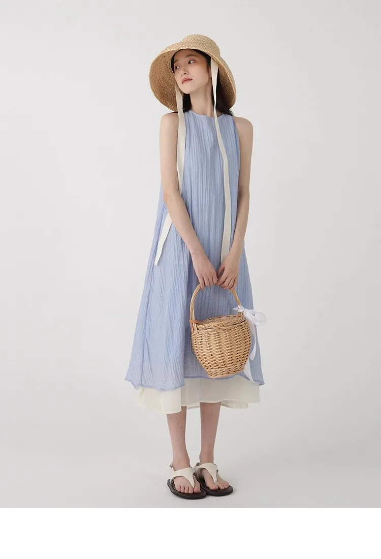 Vestidos sem mangas feminino y2k rosa outono a céu aberto oco perspectiva pura ilusão transparente sensual all-match