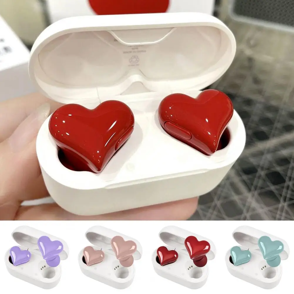 1 Pair In-ear Wireless Earphones with Charging Case Bass Stereo Sound Heart Shape Long Standby Time IPX4 Waterproof Bluetooth-co