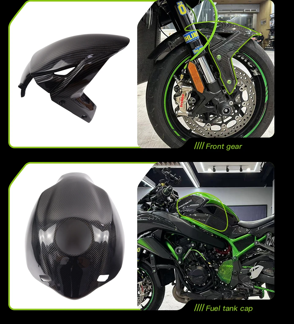 Für KAWASAKI Ninja H2 Carbon Faser Zubehör Lokomotive Kopf Hinten Flügel Turbo Rohr Kraftstoff Tank Kappe Seite Platte Kit – Detail 4
