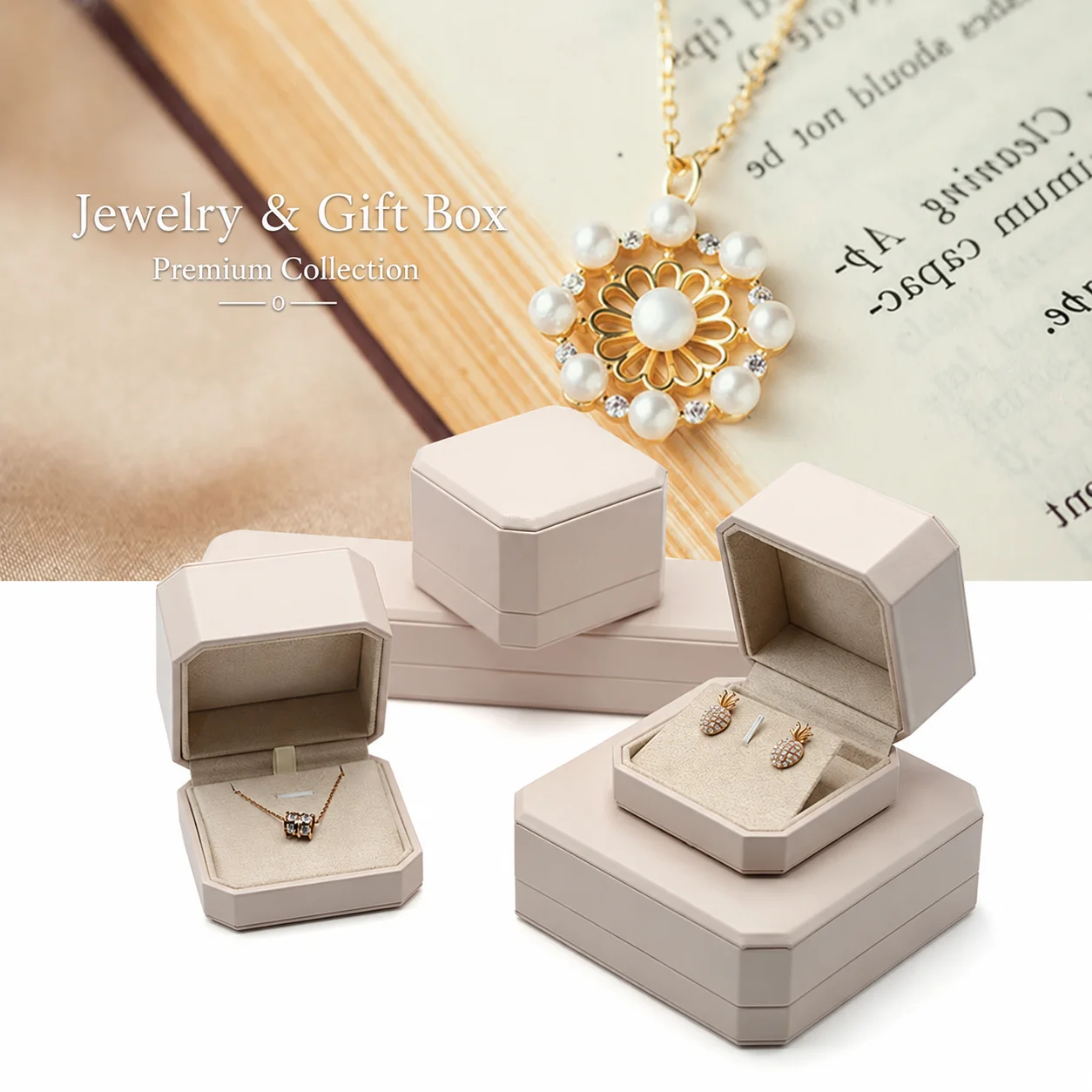 Octagonal Ivory Pu Leather Jewelry Gift Box For Rings Earrings Pendants Bracelets Necklaces Jewelry Display Gift Case Bulk