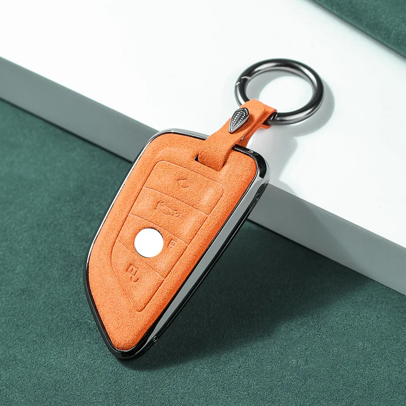 For BMW 5 Serial 520 530 540 320li 325 330 340 X2 X3 X5 Suede Car Key Case Shell Sleeve Cover Keychain Keyring Car Accessories