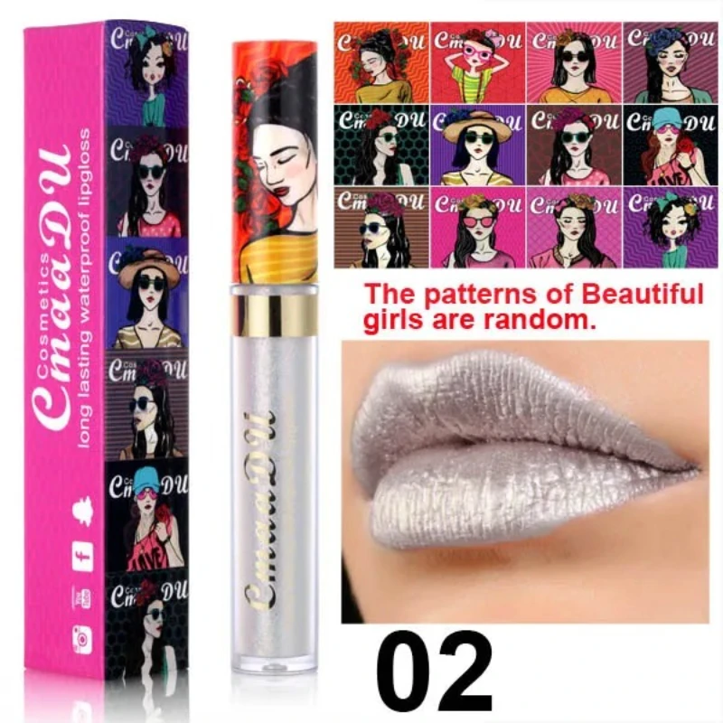 CmaaDu brillo de labios belleza chica diamante brillo tinte de labios maquillaje impermeable de larga duración gris Flash lápiz labial líquido maquillaje