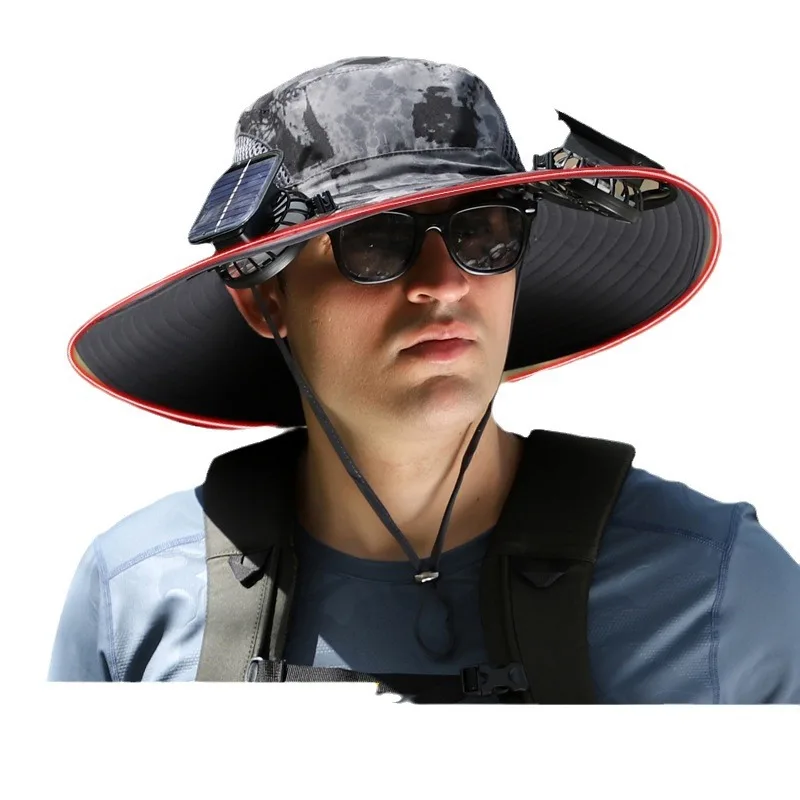 

High quality non-deforming metal big eaves bucket hat men and women solar fan hat USB charging fan cooler hat