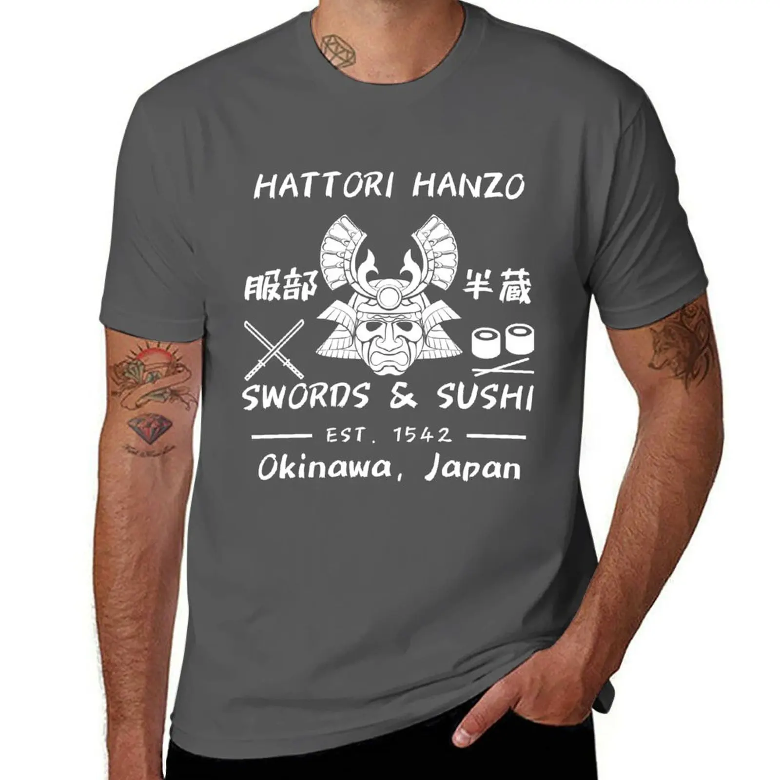 Hattori Hanzo Swords & Sushi Est. 1542 Okinawa, Japan T-Shirt man t shirts for men casual cotton t shirts high quality T-Shirt #1
