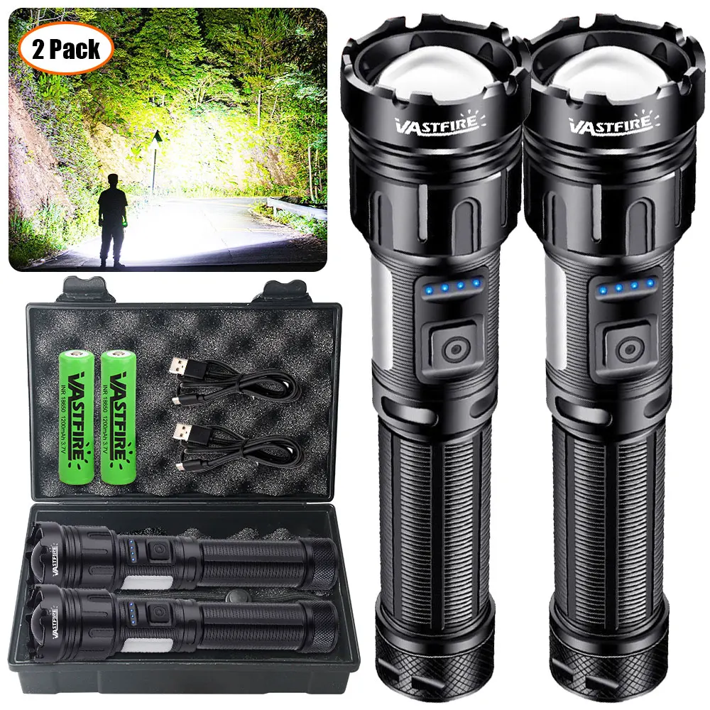 Super Bright LED Flashlight P50 Telescopic Zoom Long Range Powerful Torch Type-c Rechargeable Outdoor Flashlight Power Lantern