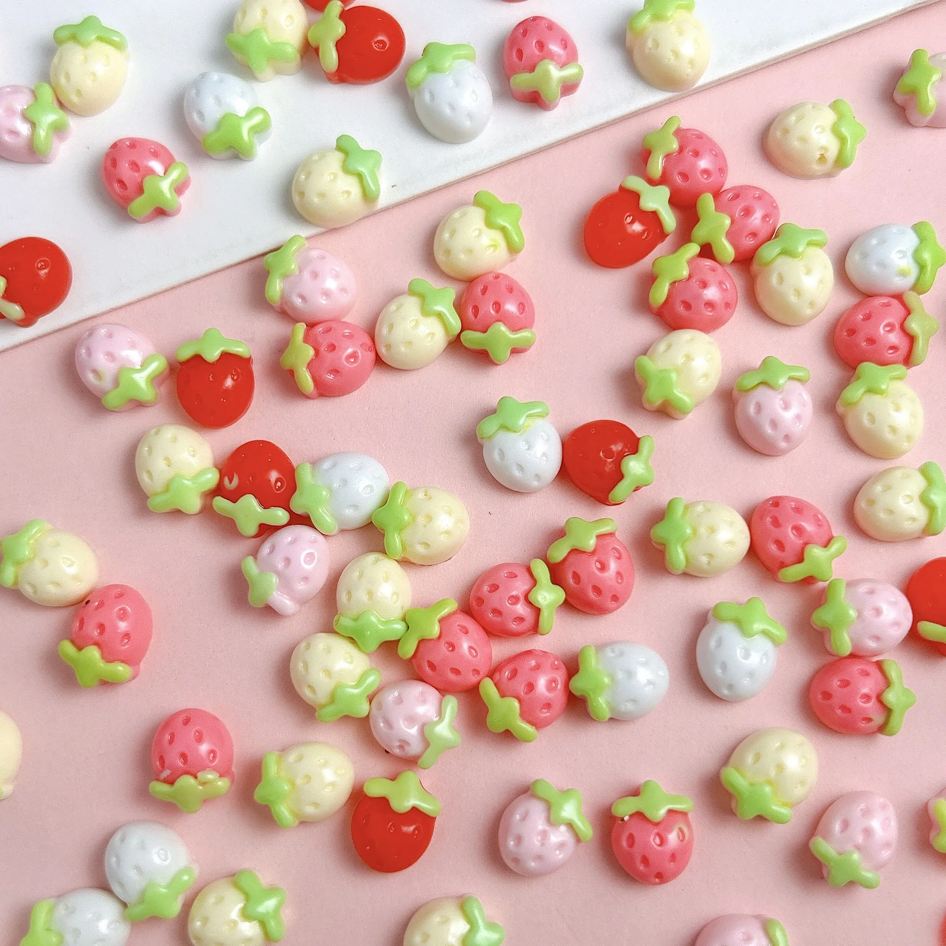 20PCS Mixed Color 3D Strawberry Resin Charms Cute Fruit DIY Decor for Nails Phone Case Earrings Handcraft Supplies