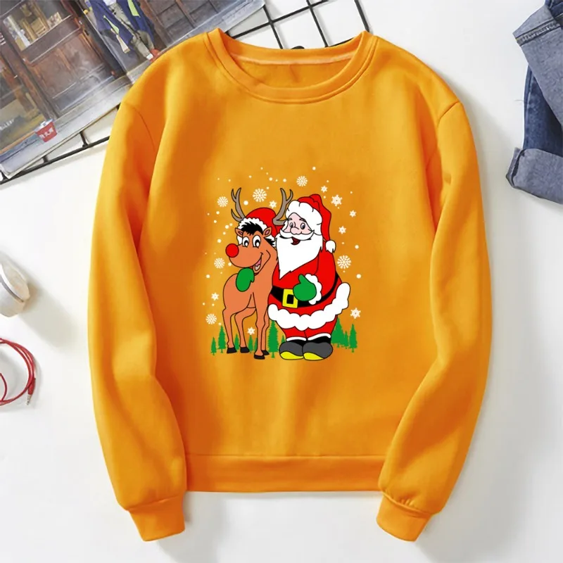 Nieuwe fleece-pullover-hoodies met ronde hals en kerstman- en rendierenprint voor zowel mannen als vrouwen zijn verkrijgbaar voor Kerstmis