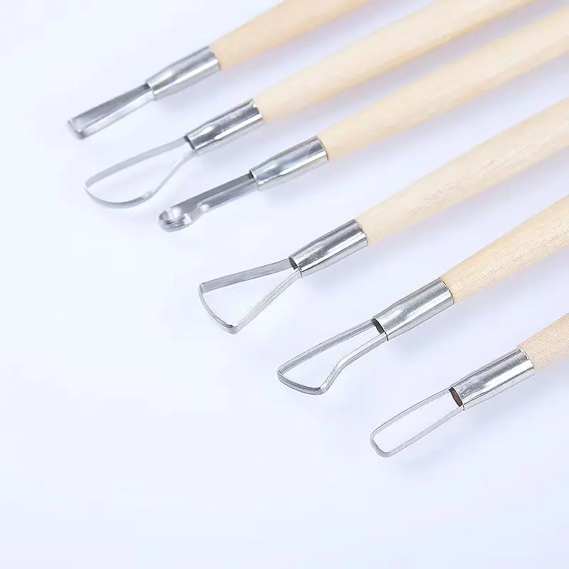 6PCS Wood Handle Art DIY modeling Clay cutters for polymer clay Tools kit Wax pottery and ceramic supplies clay sculpting tools