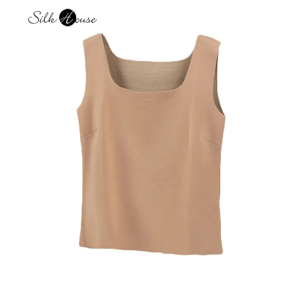 

Женская модная осенне-зимняя одежда из натурального шелка тутового шелка с квадратным вырезом, высокая эластичность, легкая теплая базовая майка
