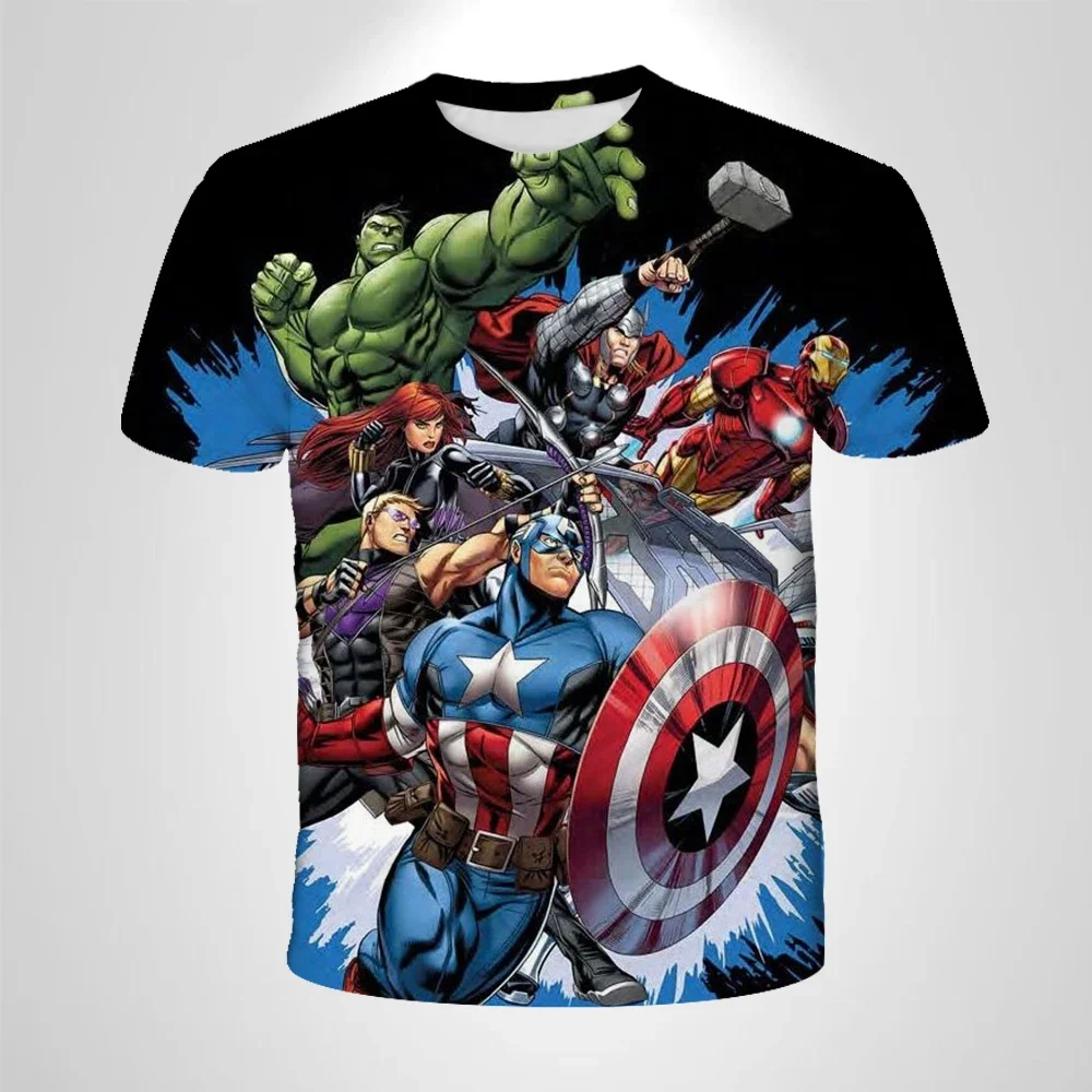 

Avengers 2025 Marvel Kids T-shirt Captain America Hulk Iron Man Sports 3D Top Children's Clothing Adult T-shirt Casual Superhero