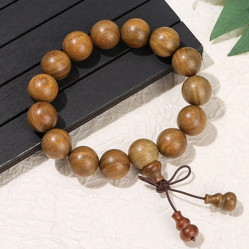 JD Natural Green Sandalwood Wooden Bead Lucky Gourd Bracelet Women Men Buddha Bead Mala Prayer Gourd Pendant Hand String Jewelry