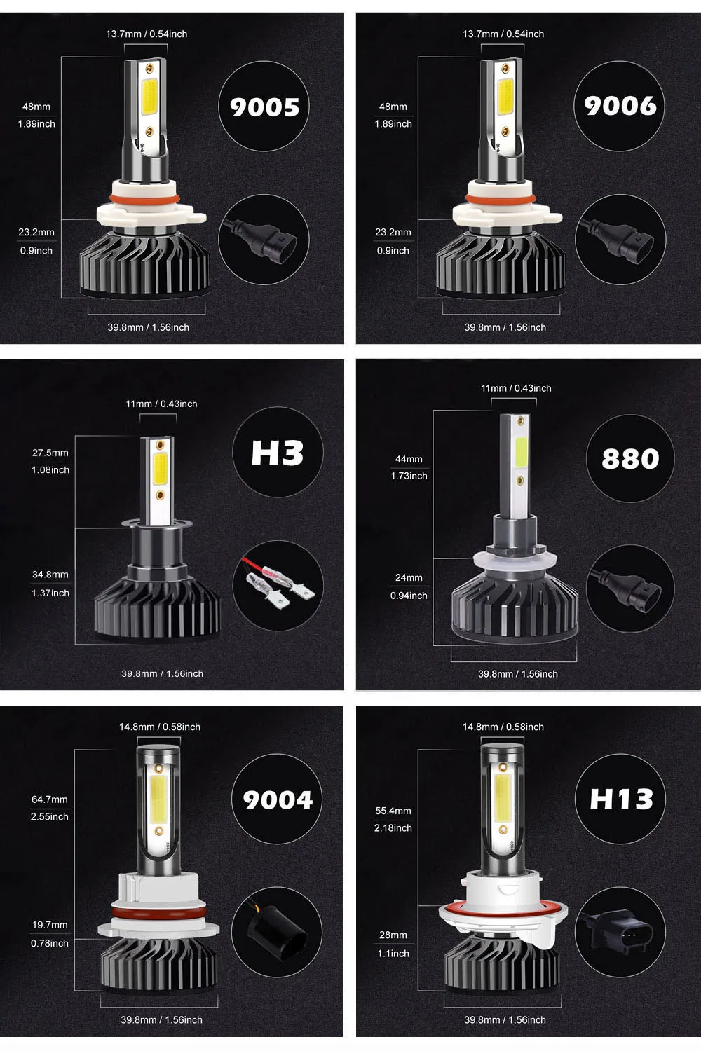 Infitary H7 LED Headlight H4 H11 9005 9006 H1 for Car 72W 12000LM Auto Headlamps White 6500K Bulbs 12V Lamps 2pcs Vehicle Lights