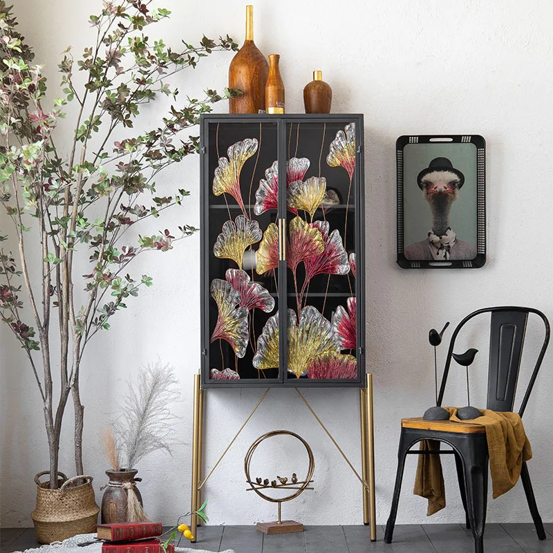 Locker enamel color personality creative high-footed side cabinet wine cabinet retro decorative side cabinet