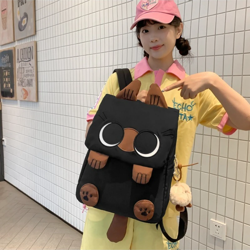 New in Korean Style Cute Cartoon Cat Nylon Backpack for Women Large Capacity Lightweight School Bag with Cute Pendant Unisex