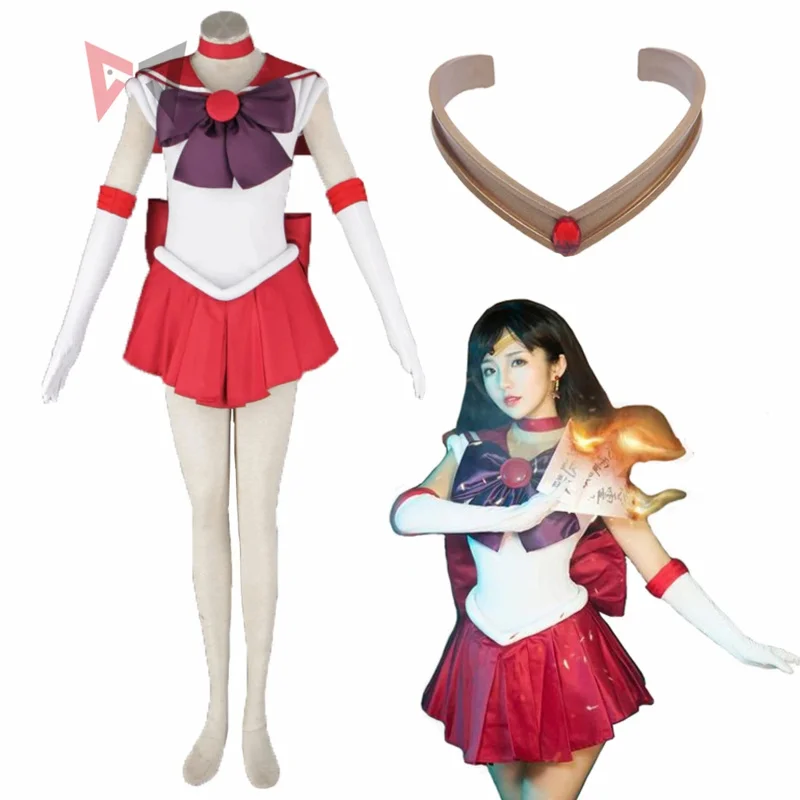 

Anime Sailor Rei Hino Sailor Mars cosplay costume dress gloves bows headband necklace custom made for kids adult plus size