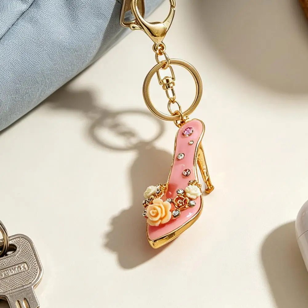 Handbag Decoration Charm Rhinestone Rose High Heel Keychain Sparkling Shoe Charm for Bags Elegant Backpack Pendant for Women