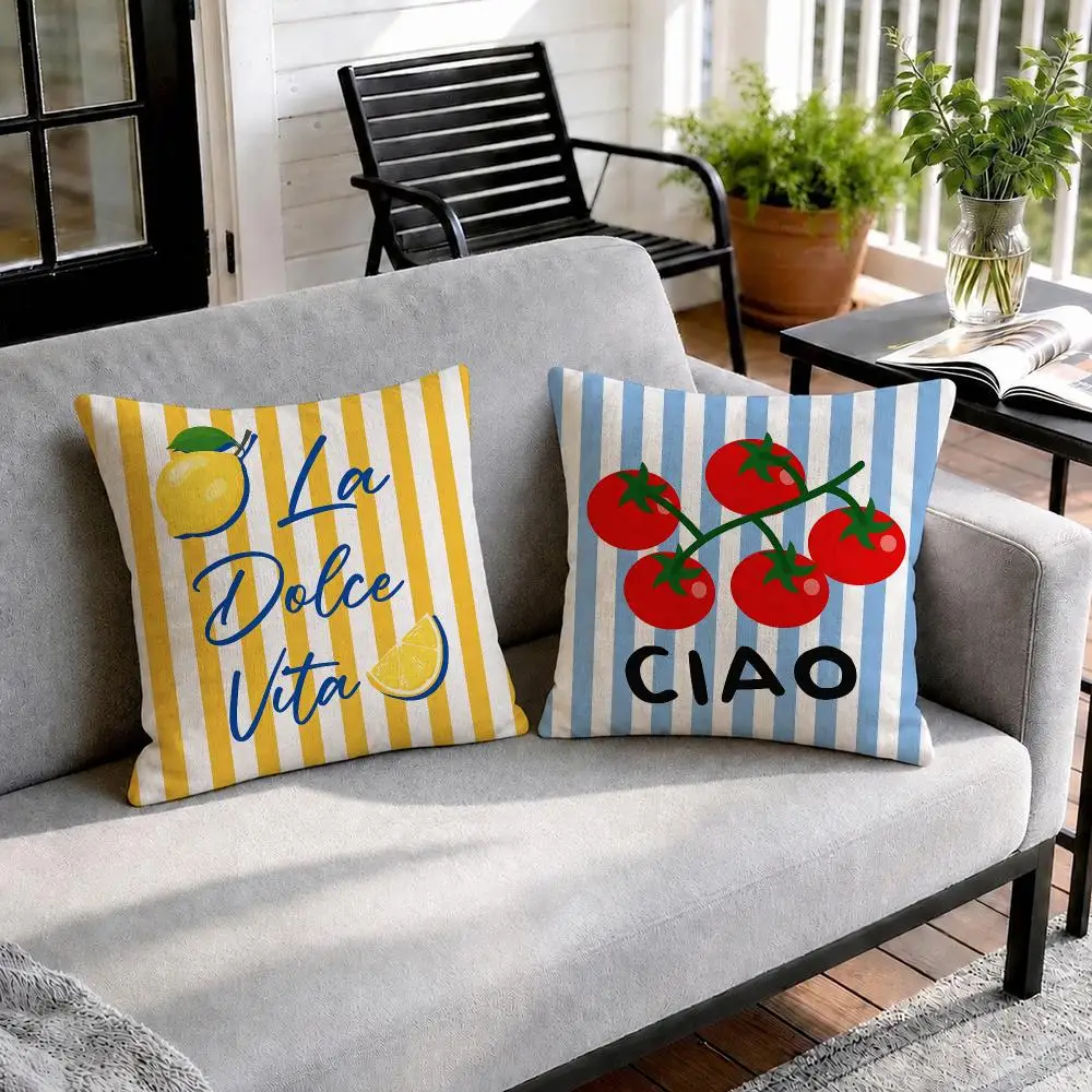 Italian Retro Vacation Style Cushion Cover Natural Linen Organic Fabric Double-Sided Printing Sofa Home Decor Gift Pillow Cover