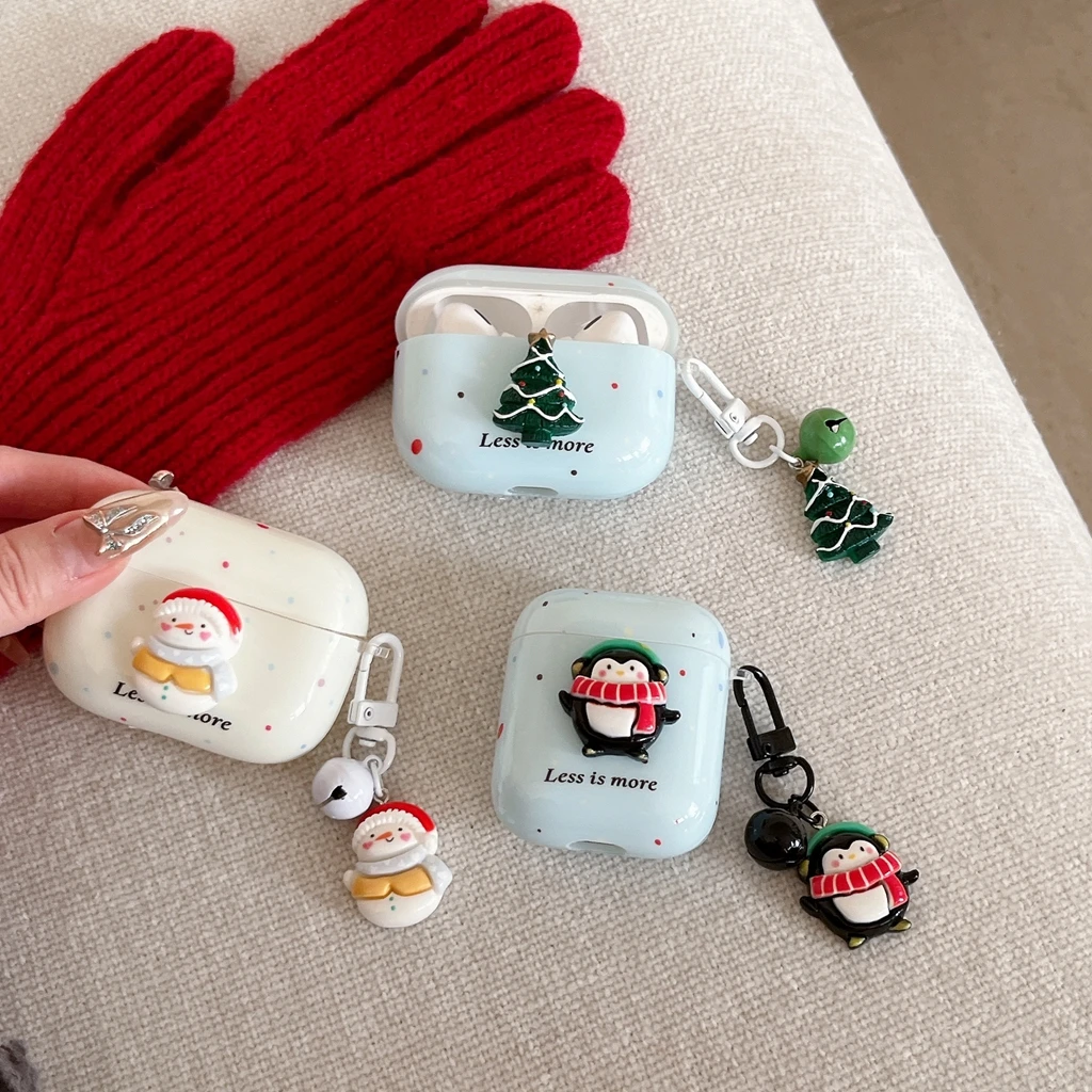 Stereoscopic Christmas Snowman Tree Cartoon Penguin Pendant Case Cover for AirPods 1 or 2 3 4 AirPods Pro Pro 2