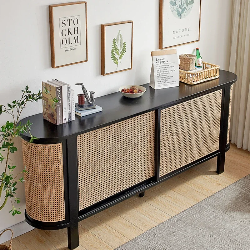

Solid Wood Rattan TV Cabinet Side Cabinet Wall Sofa Storage Cabinet