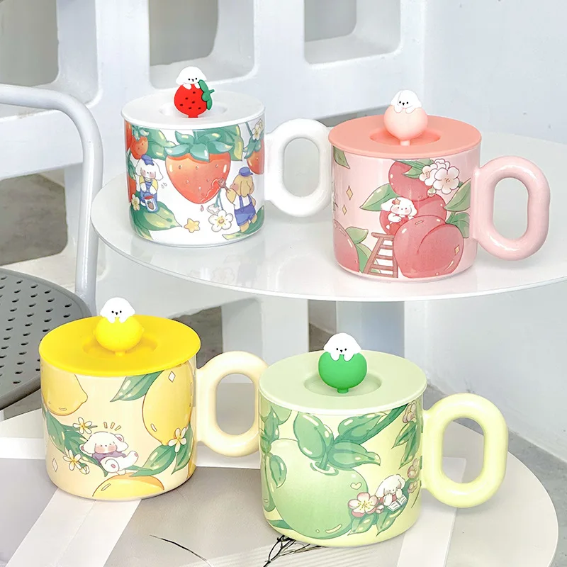 

Cartoon Ceramic Mug with Lid, Creative Gift, Cute Couple Coffee Mug