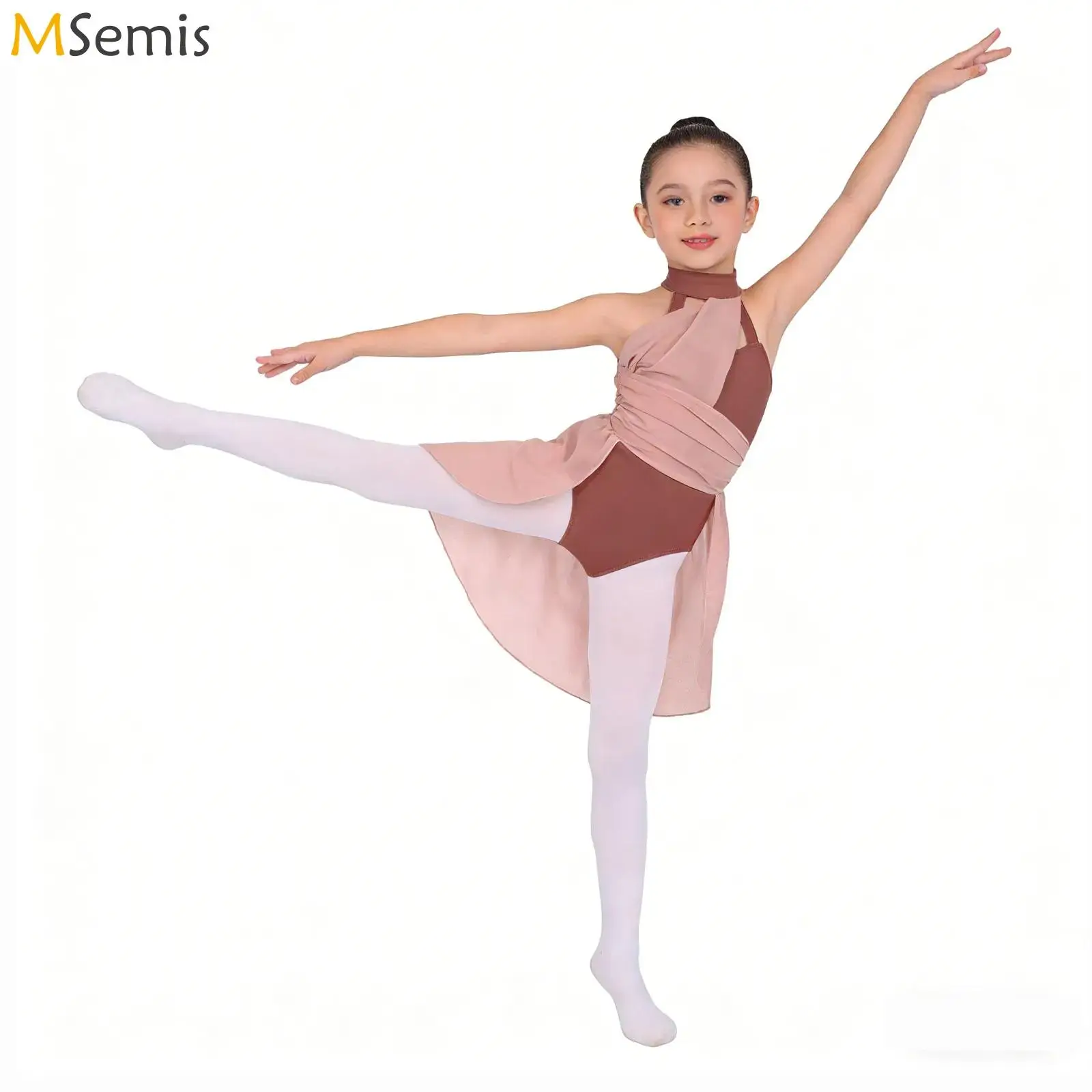 

Kids Girls Gymnastics Artistic Figure Skating Ballet Jersey Latin Dance Performance Costume Ruched Lyrical Dance Leotard Dress