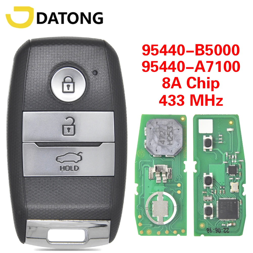 

Автомобильный ключ с дистанционным управлением Datong World для KIA K3 Cerato Fort 2014-2017, артикул 95440-B5000 95440-A7100, чип 8A, 433 МГц, бесконтактная карта