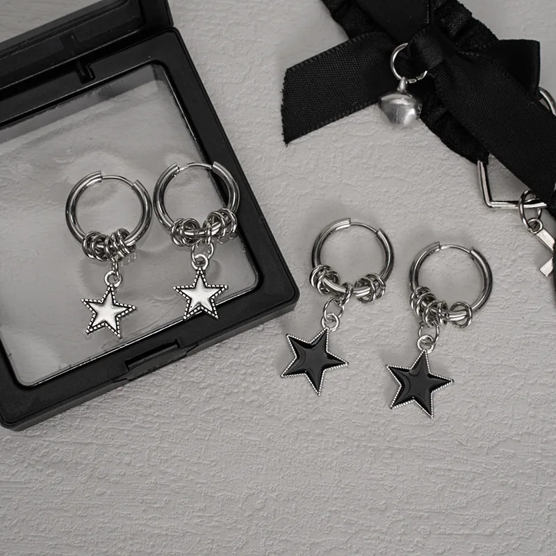 Yupsk Hip-hop Punk Pentagram Star Pendant Titanium steel Hoop Earrings Personalized Korean Fashion Ear Accessories for Women image 4