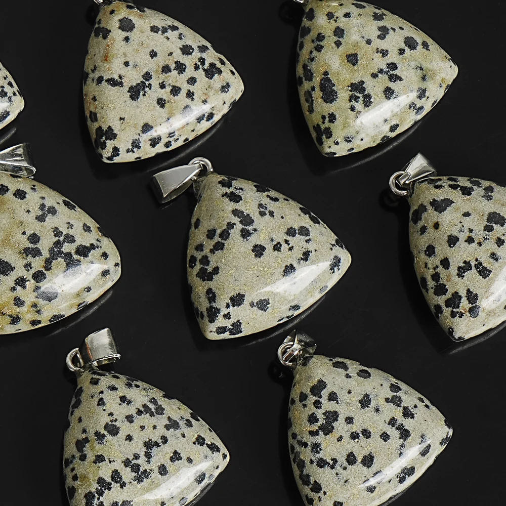 DALMATIAN STONE PENDANT NATURAL 24X24X11MM TRIANGLE GEMSTONE CHARM SMOOTH POLISHED FOR DIY NECKLACE MAKING AND JEWELRY CRAFTS