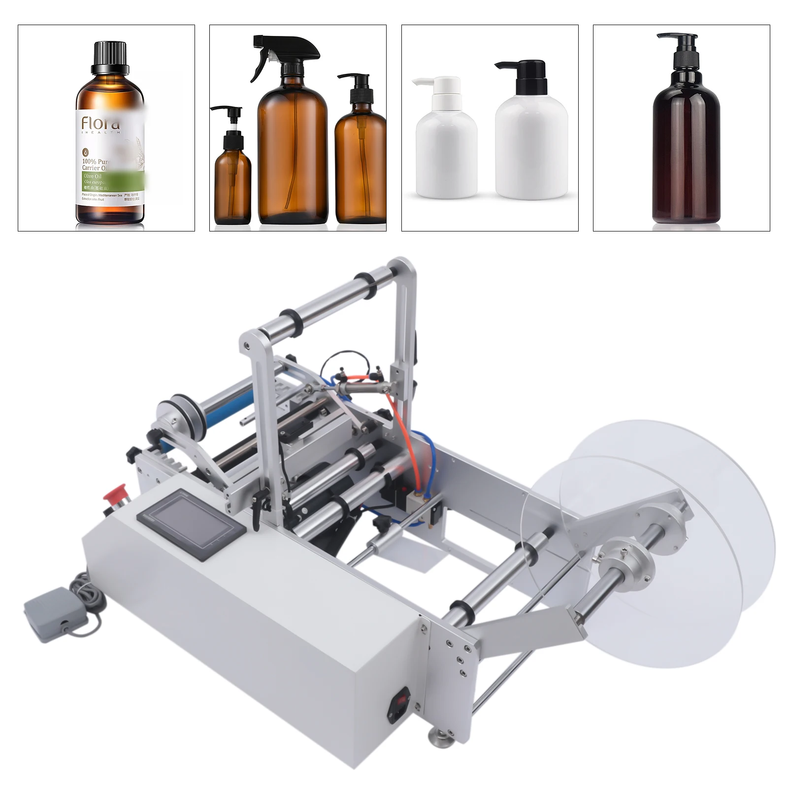 Semi-Automatic Round Bottle Labeling Machine, 20-40Pcs/min Label Applicator with ±0.5mm Precision, for 20-120mm Bottles, 110V US Plug
