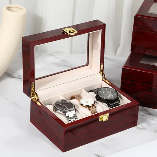 Imagen 2 del producto VANSIHO-cajas de reloj de madera roja oscura de China clásica, cajas de reloj, caja de madera para joyería con 1/2/3/5/6/10 posiciones