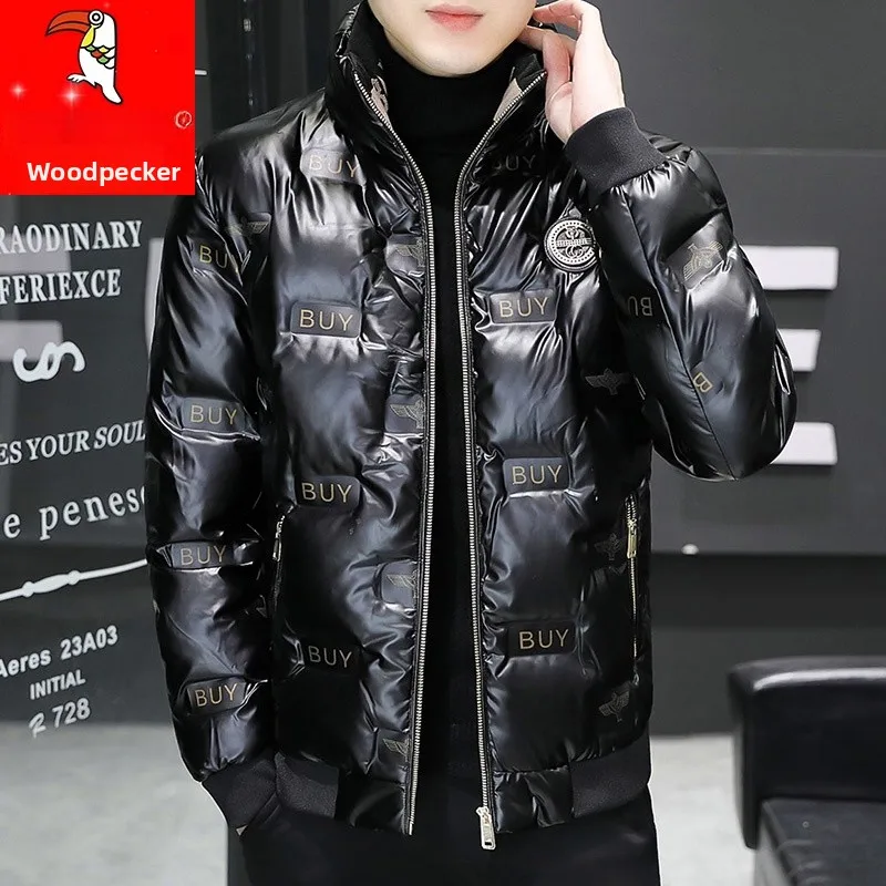 

TUCANO Men's Faionable Quilted Cotton Jaet Winter New Sle Bright Leather Print Stand Collar Thi Warm Outerwear