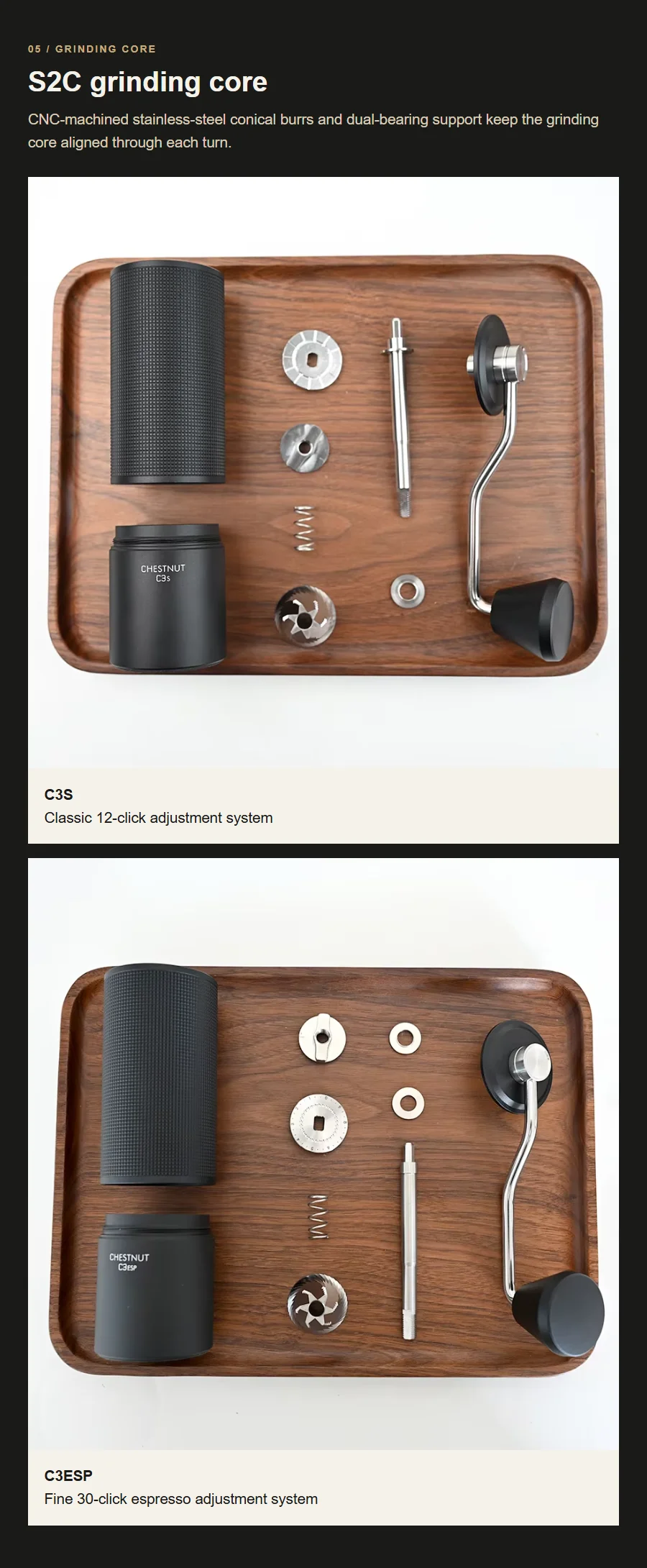 TIMEMORE Chestnut C3S / C3ESP Manual Coffee Grinder Upgrade All-metal Body & Anti-slip Design Portable Grinder S2C Burr Inside