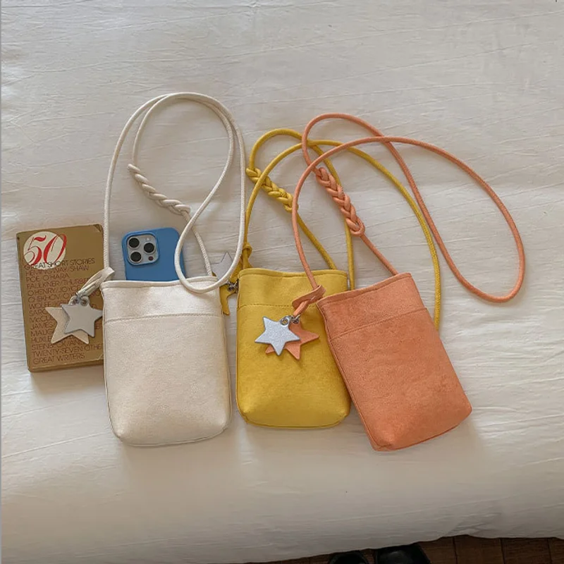 Dopamine-Style Mini Coin Purse with Fashionable Star Pendant Single-Shoulder Crossbody Phone Bag, Pink Small Bag for Women