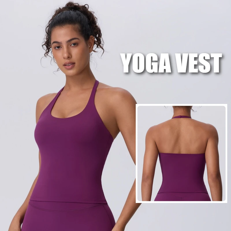 Women's Halter Neck Backless Sports Vest with Padded, Shockproof Yoga Tank Top for Gym Fitness Workout & Daily Outdoor Wear