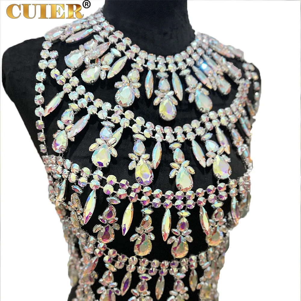 Cuier Gorgeous Crystal Ab Glas Edelsteen Vrouwen Tops Handgemaakte Body Sieraden Sparkly Ondergoed Voor Modeshow Accessoires