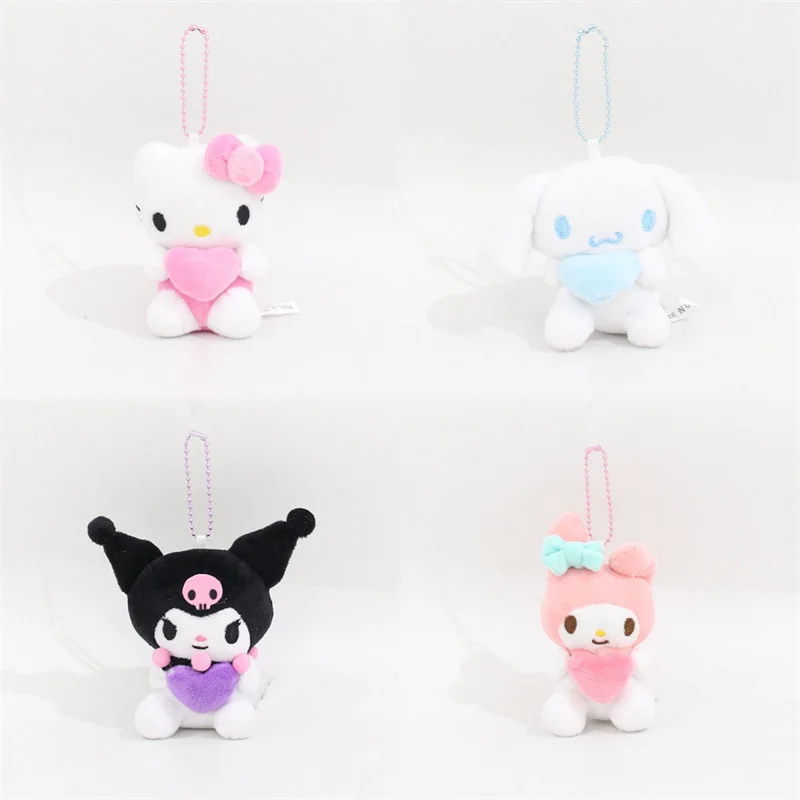 Sanrio Heart Hugging Plushies Pendant Hello Kitty Cinnamoroll Pochacco Plush Toy Keychain Kuromi My Melody Stuffed Doll Gift