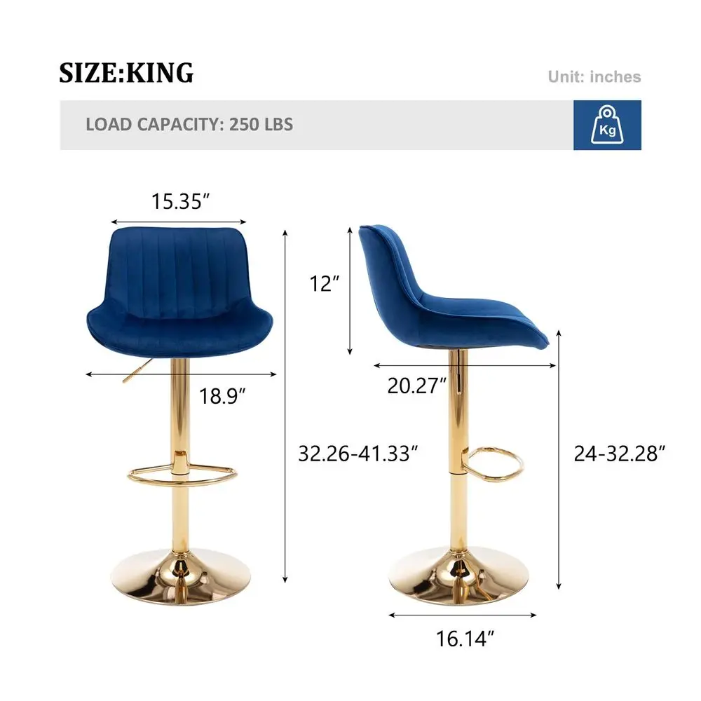 

Gold Bar Stools Set of 6Adjustable Modern Counter Height Stools with Backs,holstered Velvet Swivel Bar Chairs for Kitchen Isl
