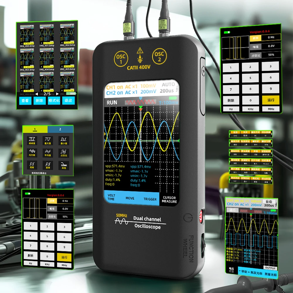 BSIDE O2 2 in 1 Digital Oscilloscope Signal Generator Dual Channel Bandwidth 50Mhz Sampling Rate 250MSa/s 3.98 Inch Touch Screen