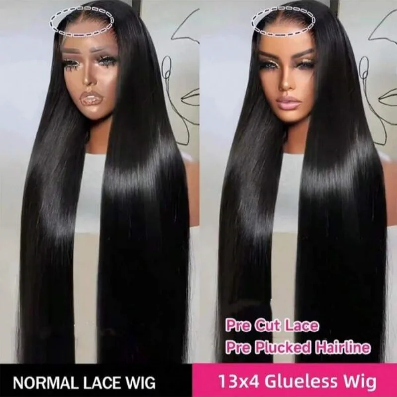 Wig Tanpa Lem 16-42 Inci Rambut Asli Lurus Alami Untuk Wanita Kepadatan 250% Pakai Langsung 5x5 13x4 13x6 Wig Rambut Depan Berenda