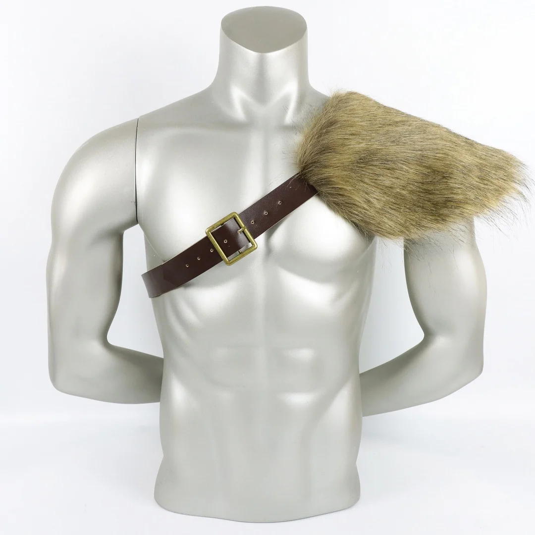 Halloween Cosplay Faux Fur Shoulder Pad, Medieval Knight Pirate Costume Shoulder Prop for Party Dress Up